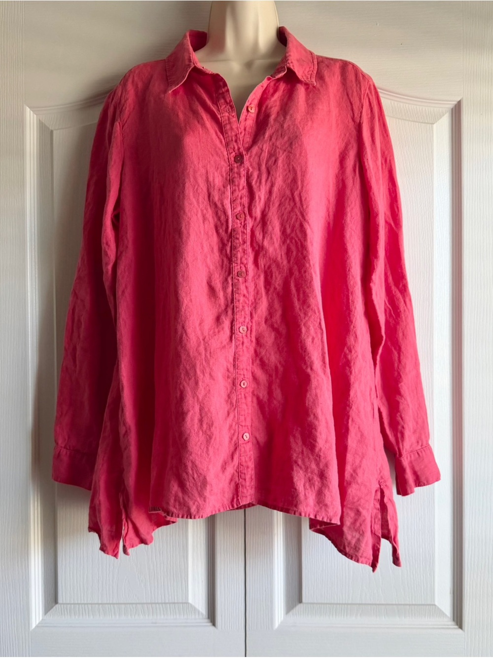 Eileen Fisher Organic Handkerchief Irish Linen Classic Collar Long Shirt